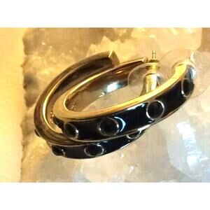 GIVENCHY Gold Tone/Enamel HOOP EARRINGS Size-@ 1 1/4”